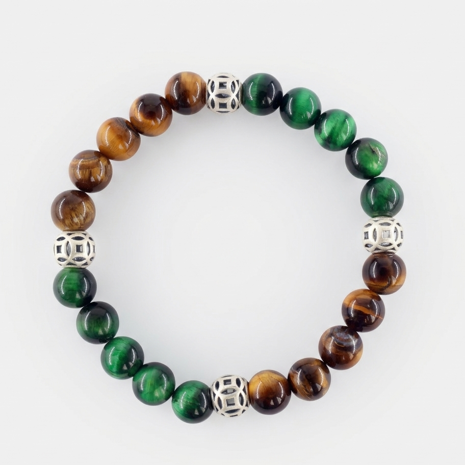 Tiger Eye and Green Tiger Eye Stone Bracelet